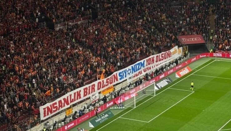 Galatasaray tribünleri: İnsanlık bir olsun siyonizm yok olsun!